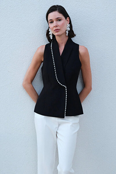 Sateen Pearl Detailed Vest - Black