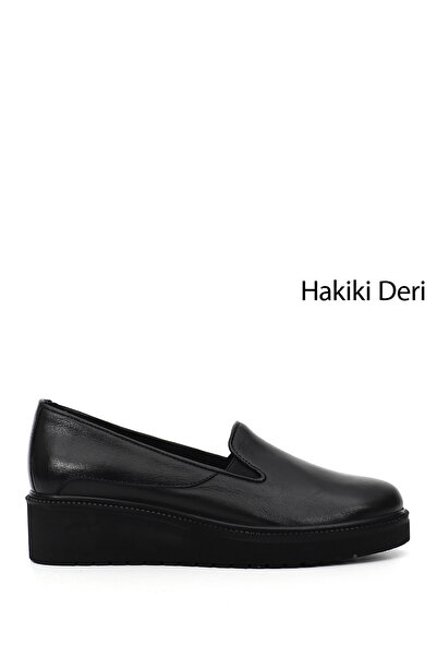 GÖNDERİ(R) Women's Black Wedge Sole Genuine Leather Shoes