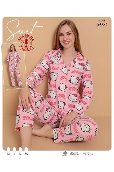 ars moda ışığı PEMBE HELLO KİTTY SÜET PİJAMA TAKIMI