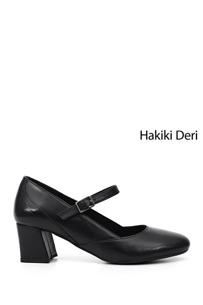 GÖNDERİ(R) Women's Black Thick Heeled Mary Jane Genuine Leather Shoes