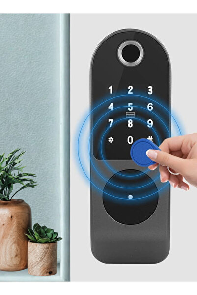 Yallabena قفل باب ذكي مزود ببصمة الإصبع، وتطبيق، وبطاقة دخول، ومقاوم للماء، و...