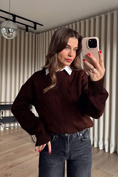 Sue Store Bitter Brown Knitted Model Sweater