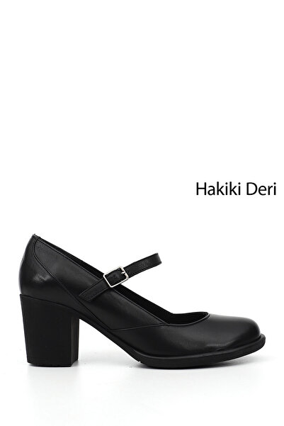 GÖNDERİ(R) Women's Black Thick Heeled Mary Jane Genuine Leather Shoes