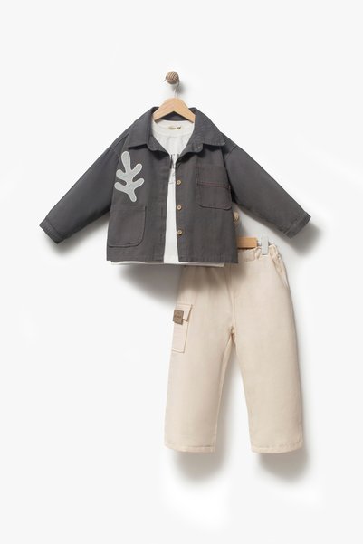 Jikko Baby Eid Season Embroidery Detailed Jacket 3-Piece Boys' Set 9095 Spr