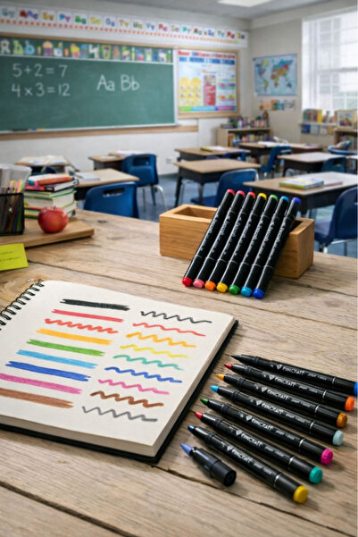 TUMU LIFE 6 Renkli Çift Uçlu Kalın/İnce Uçlu Keçeli Marker Seti - Profesyonel...