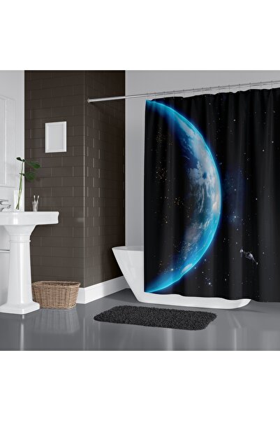Tropikhome Banyo Duş Perdesi Dünya Dijital Baskılı Banyo Perdesi, Tek Kanat C...