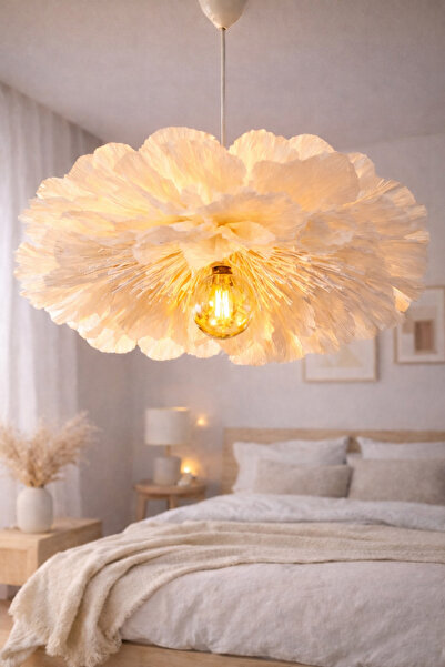 Bubihome Lumi Bloom Beyaz İtalyan Krapon Kağıdı El Yapımı Çiçek Avize,Salon &...