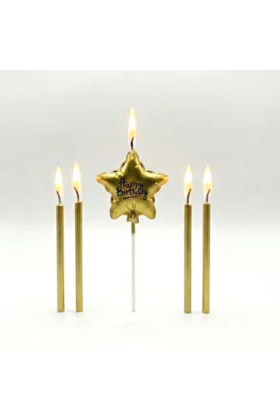 parti sürprizi Happy Birthday Gold Yıldız Mum Set