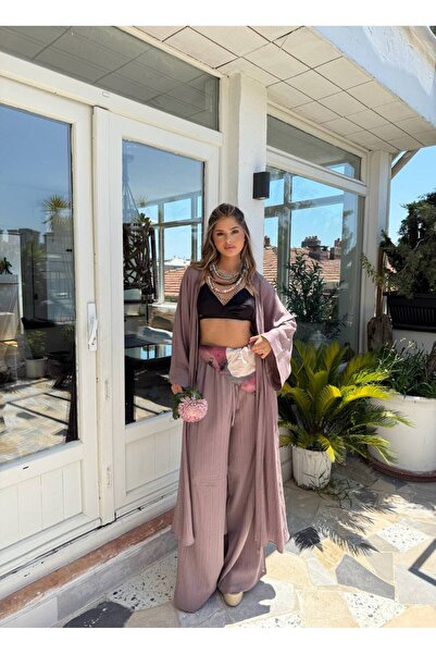 Bak'ap Kimono premium din lenjerie de seară - Set de 2 pantaloni largi