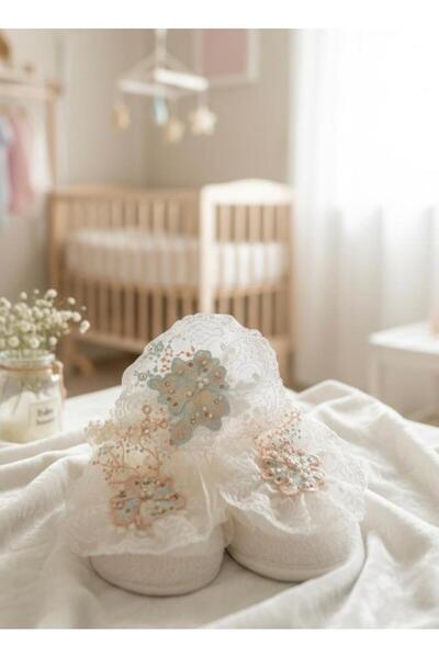 Eda Baby Imported Lace Maternity Elegance Slippers and Crown Set