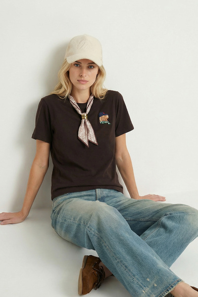 Lovelyİstanbul Πλεκτό μπλουζάκι με κεντημένο φουλάρι LMC0085 ΚΑΦΕ