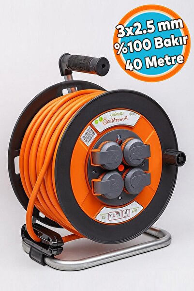 NZB Plastik Makaralı Kablo 4 Prizli Uzatma Kablosu % 100 BAKIR 40 Metre 3x2.5...