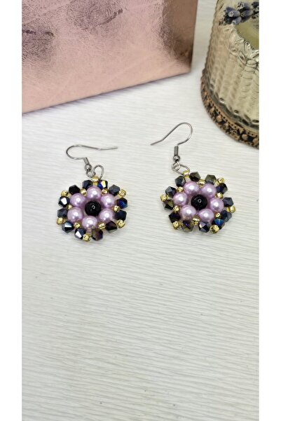 Amma Design Cercei rotunzi handmade cu perle și cristale verzi, 3 cm, oțel in...