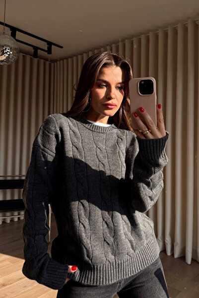 Sue Store Anthracite Knitted Model Sweater