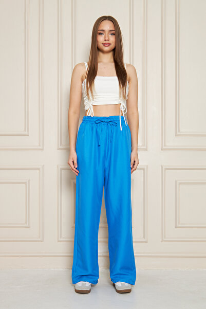 comstar Women's Trend High Waist Elastic Blue Loose Pants