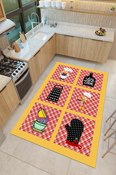 THEMODERNHANE Dijital Baskılı Yıkanabilir Kaymaz Tabanlı Dekoratif Salon Mutf...