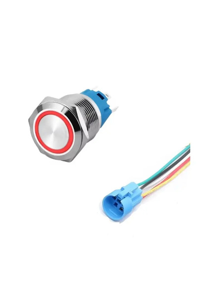 OEM Red LED push button switch SW 4 ON-OFF with metal retainer 22mm 12-24V