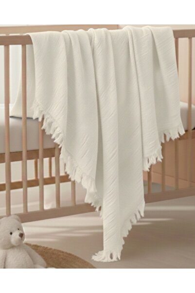 Ege Bebek بطانية موسلين فاخرة ذات طبقة واحدة مقاس 110×90 سم بلون سادة مع حواف...