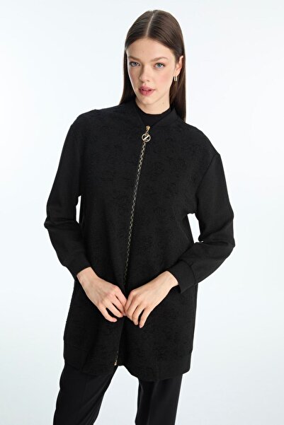 Zühre Textured Zipper Detailed Black Jacket C-0164