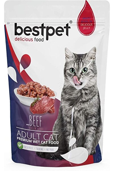 Bestpet Yetişkin Kediler İçin, Tahılsız, Jöle İçinde Sığır Parça Etli Yaş Mam...