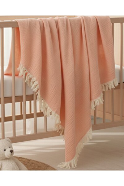 Ege Bebek Premium Quality Double Layer 110X90 cm Fringed Solid Color Orange L...
