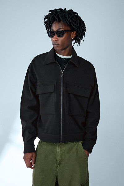 Bershka Fermuarlı boxy fit flanel ceket