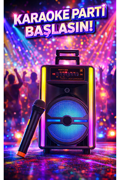 FaroxTech Karaoke Ses Sistemi - 12 inç Şarjlı Bluetooth Hoparlör, RGB Ledli D...
