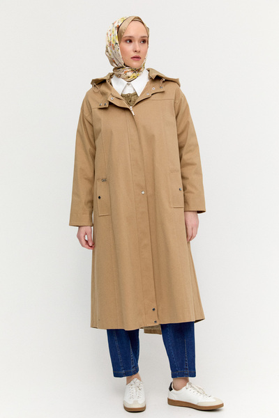 Setrms Fermuarlı Kapüşonlu Uzun Kap