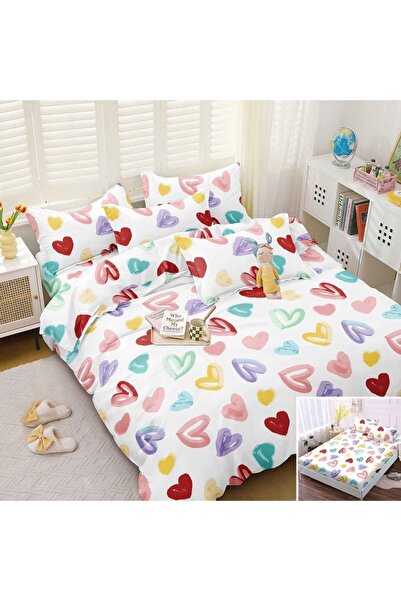 OEM Bed linen, 2 people, satin cotton, 4 pieces, with elastic, white, with co...