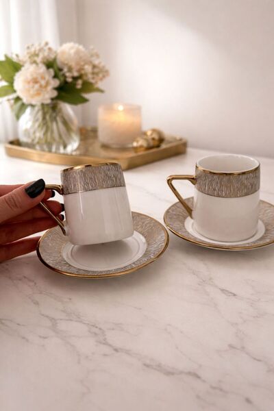 Paçi طقم فناجين قهوة أنيق منقوش بخطوط مكون من قطعتين