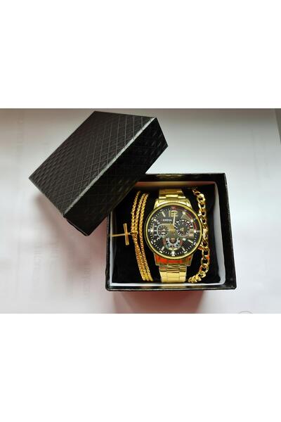 Geneva Set Cadou Premium Bărbați, Ceas Elegant Auriu Geneva, Brățară și Colie...