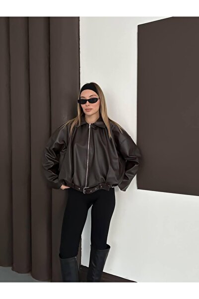 Ekim Store Fur Plush Belted Leather Jacket