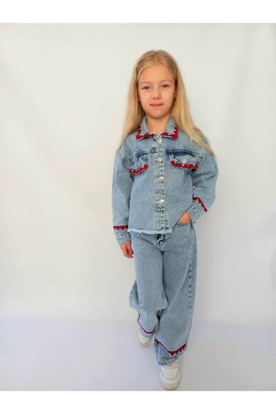 YARENKİDS Κοριτσίστικο Σετ Τζιν Μπουφάν και Παντελόνι για τις Γιορτές