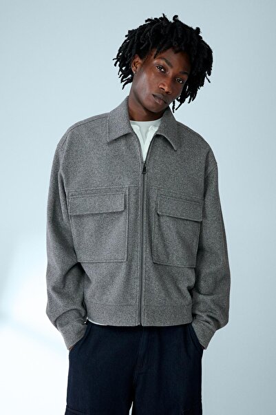 Bershka Fermuarlı boxy fit flanel ceket