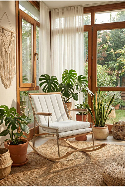 VİLİNZE Bal Ahşap-Metal Teddy Sallanan Koltuk Tv Sandalyesi