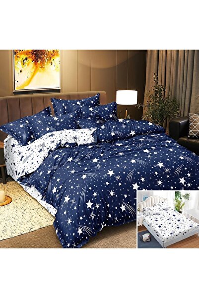 OEM Bed linen, 2 people, satin cotton, 4 pieces, with elastic, blue and white...