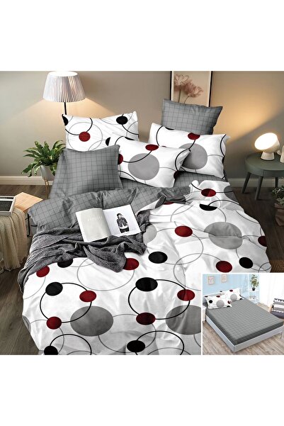 OEM Bed linen, 2 people, satin cotton, 4 pieces, with elastic, gray and white...