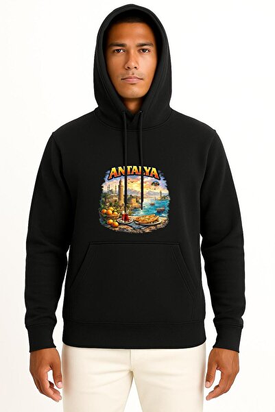 Bahriyeli Collection Hooded Antalya Special Design Chest Printed Unisex Sweat...