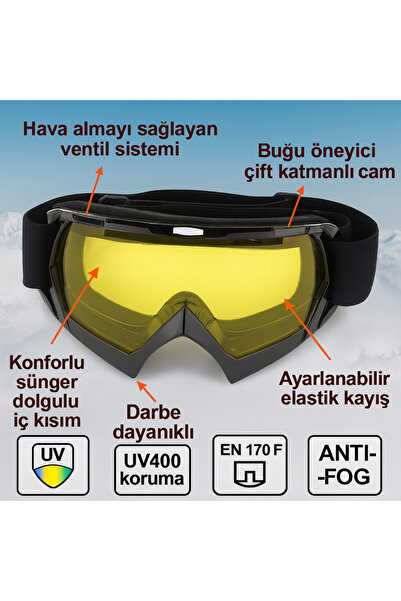 TomyHelf Snowboard Kayak Gözlüğü Antifog Ventilli Uv Korumalı Güneş Kar Gözlü...