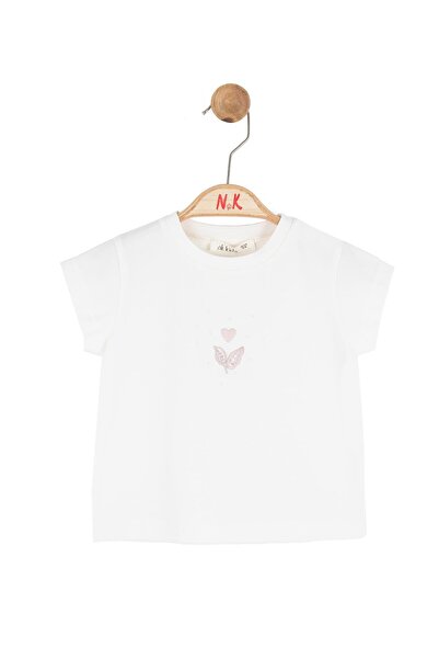 NK Baby Girl Leaf Tshirt 1-4 Years Old Ecru-Dried Rose