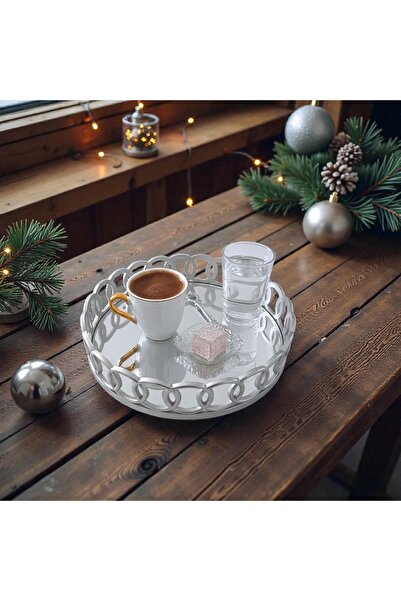 ASEL PLAST Sultan GÜMÜŞ Aynalı Tepsi Tek Kişili Sunum Tepsisi Yuvarlak Tepsi