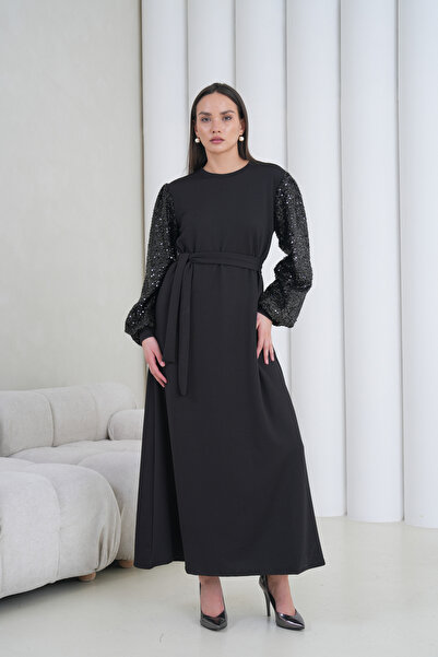 VOLT CLOTHİNG Бродерана рокля с ръкави и колан