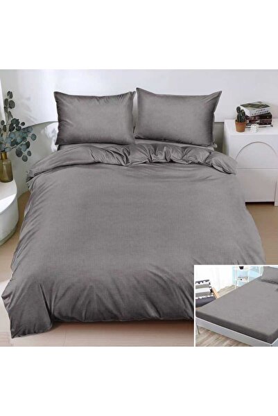 OEM Bed linen, 2 persons, satin cotton, 4 pieces, with elastic, gray, plain c...