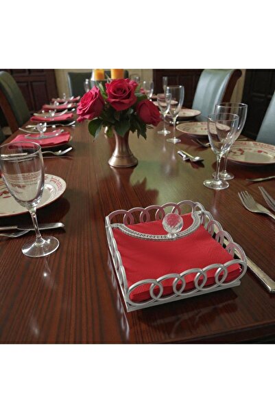 ASEL PLAST Firuze GÜMÜŞ Peçetelik Şık Sofralar Aynalı Taşlı Peçetelik