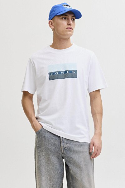 Jack & Jones تي شيرت رجالي أبيض من Jcofusıon Dots Print Tee Ss Crew Sn 12289863