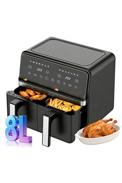 AZZHAAR مقلاة هوائية مزدوجة السلة سعة 8 لتر، فرن قلي هوائي 12 في 1، لوحة تحكم...