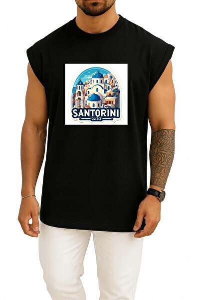 Bahriyeli Collection قصة فضفاضة اليونان جزيرة سانتوريني جوست بوريني مطبوع أتليت