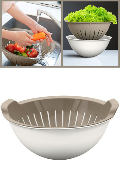 Flora Hazneli Makarna Süzgeci 25 cm, Badyalı Kulplu Sebze Meyve Makarna Yıkam...