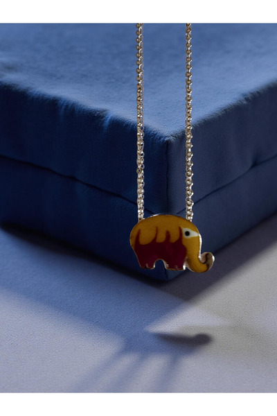 Xui Pembe Sarı Sedefli Fil Detaylı Kolye /Hayvan Figürlü Gold Kolye/ Renkli F...