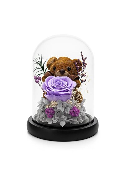 OEM Cupola 19x11 cm cu Ursulet si Trandafir Criogenat Mov Decor Cadou Premium